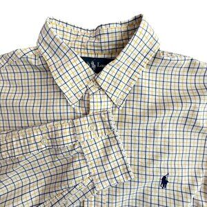 Ralph Lauren Mens Classic Fit Yellow Blue Plaid Button Down Shirt L Relaxed Fit‎